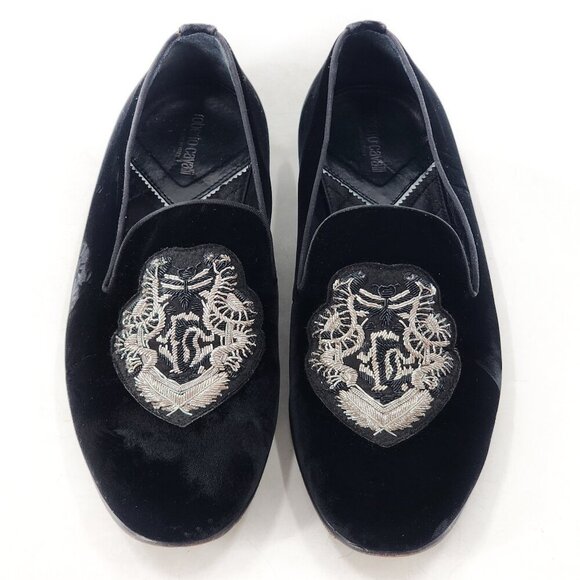 ROBERTO CAVALLI Men's Black Velvet Embroidered Loafers - Picture 3 of 10